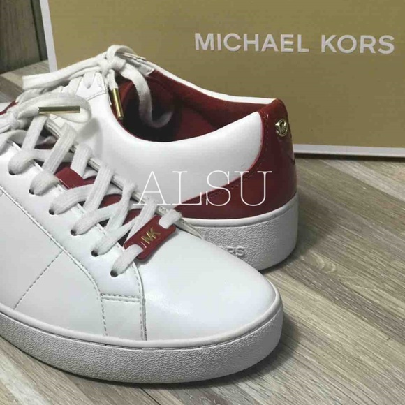 NWT Michael Kors Catelyn Lace Up White Chili Red W - Picture 5 of 8